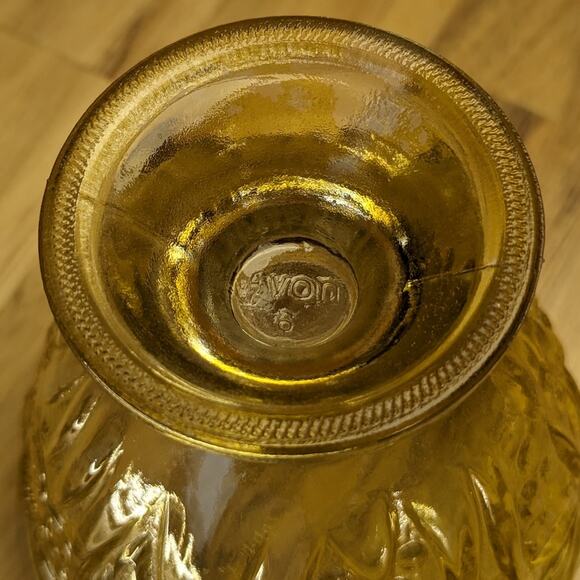 Vtg Avon 60s Glass Candy Trinket Dish Footed Floral Molded Glass Yellow Citron - Picture 4 of 16